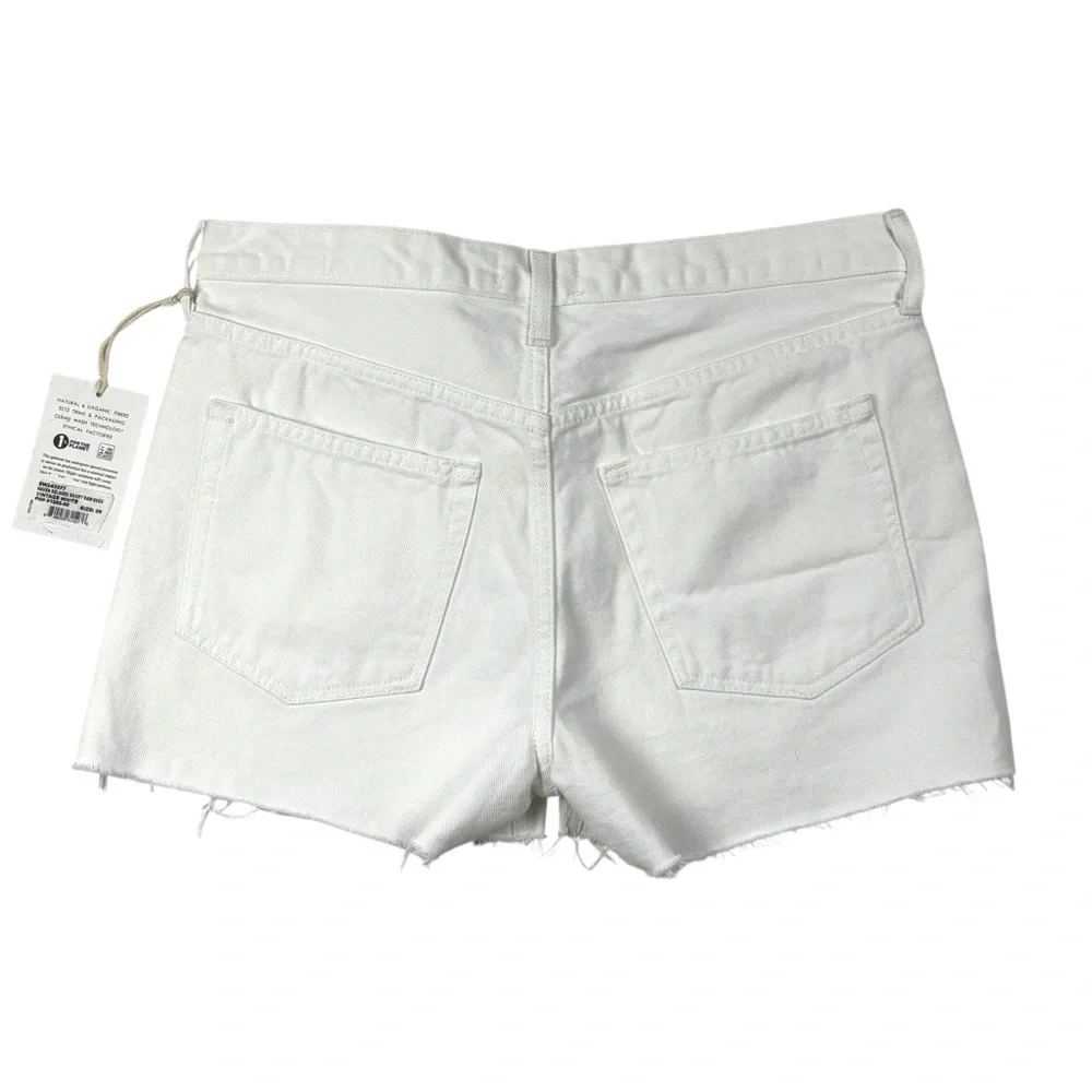 ETICA COTTON VINTAGE WHITE HAVEN HIGH RISE RELAXED RAW HEM BUTTON FLY SHORTS